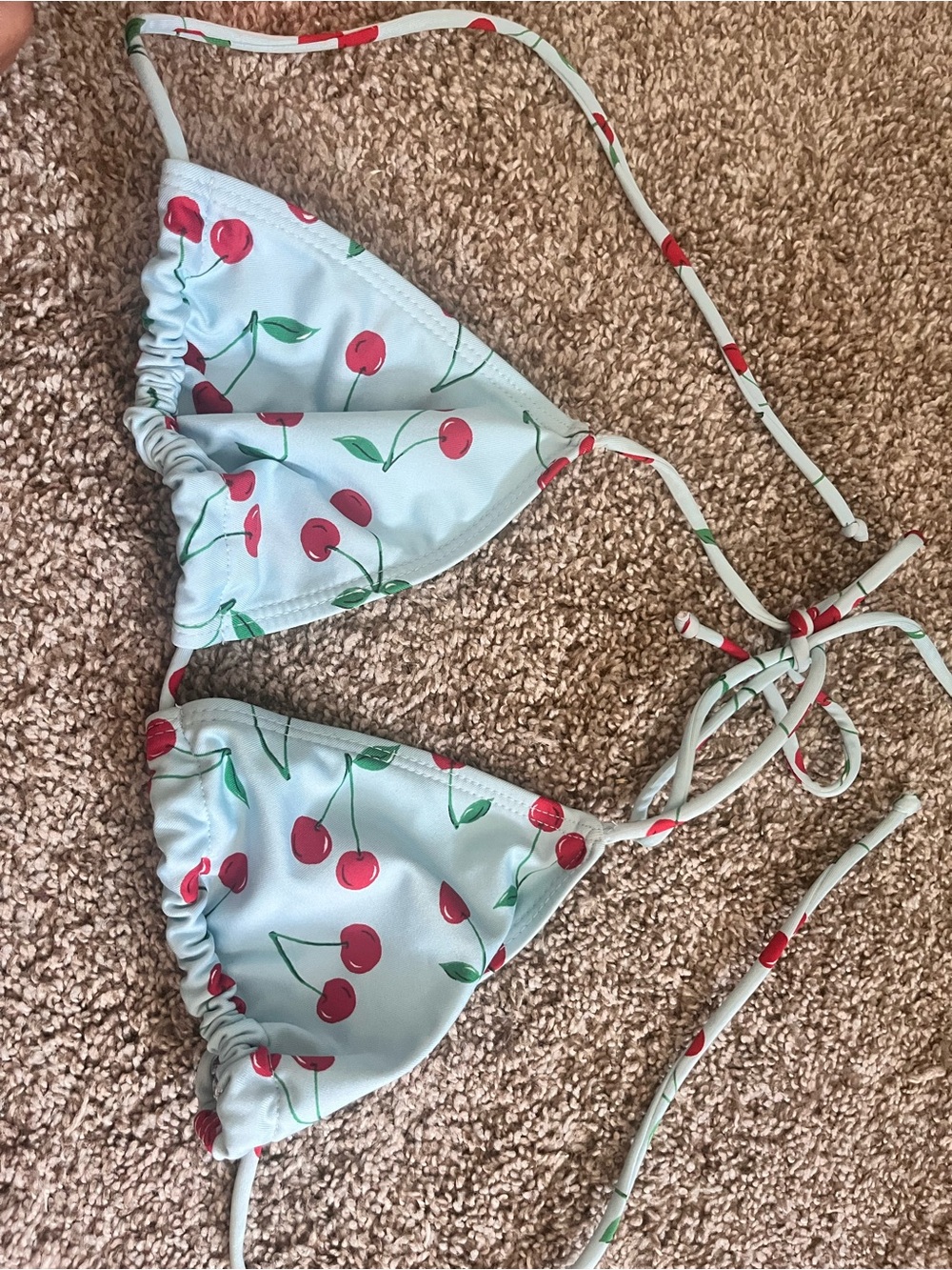 Y2K Aeropostale Light Blue Cherry Print Triangle Bikini Top